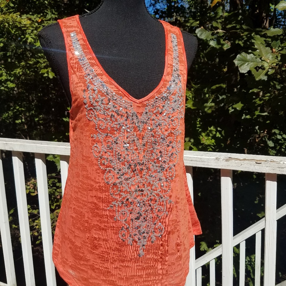 Signature Studio Orange Bling Tank Small Blouse